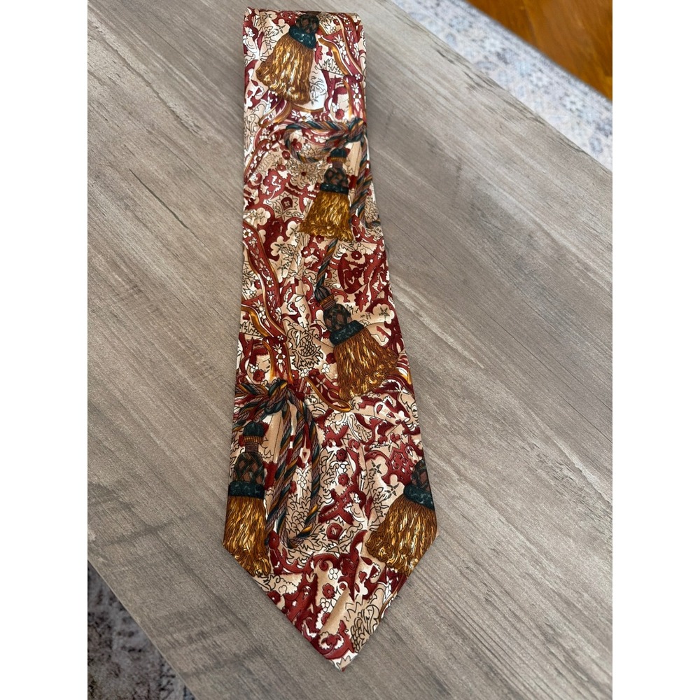 Hunting Horn 100% Silk Tassel Floral Novelty Tie Equestrian English Country